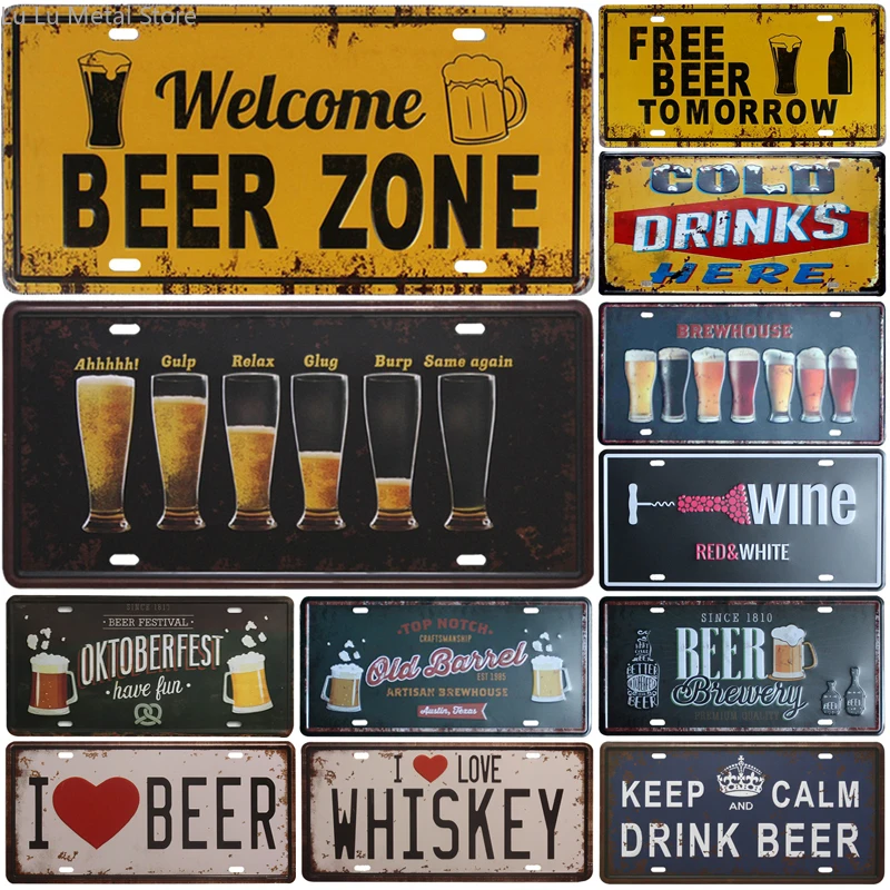 

Welcome Beer Zone Cold Beer Signs Front Door Bar Pub Cafe Wall Decor Retro Metal Tin Sign Crafts Decor Car Plate License Plaques