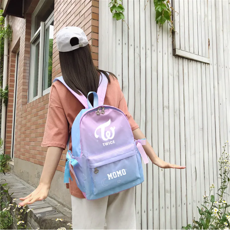 

1PCS KPOP TWICE 36-55L Women Pink Blue Gradient School Bag Work Travel Backpack Fashion Laptop Bag With Invisible Headphone Jack