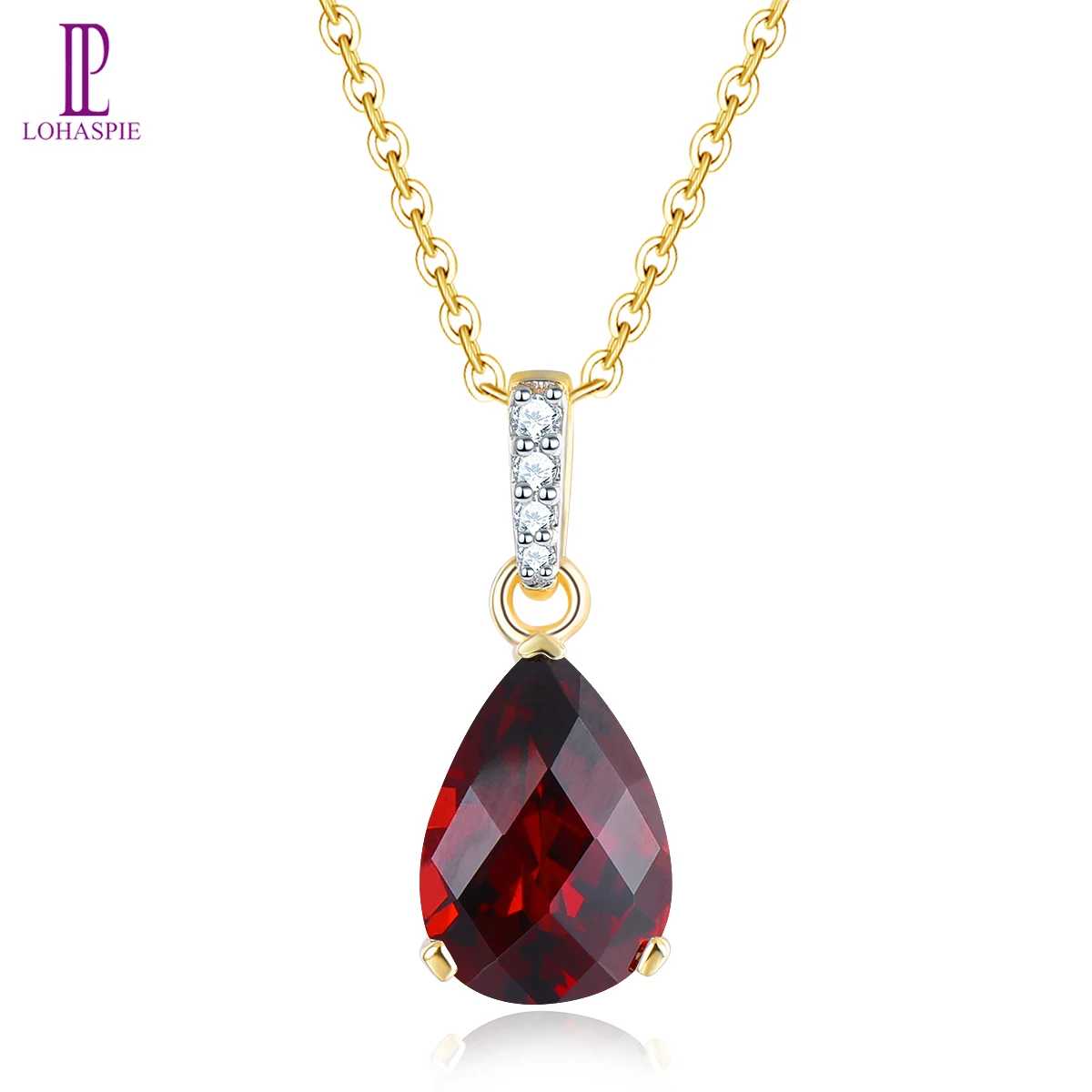 Lohaspie натуральный гранат 14 карат желтое золото подвеска 2 6 бриллиант красный