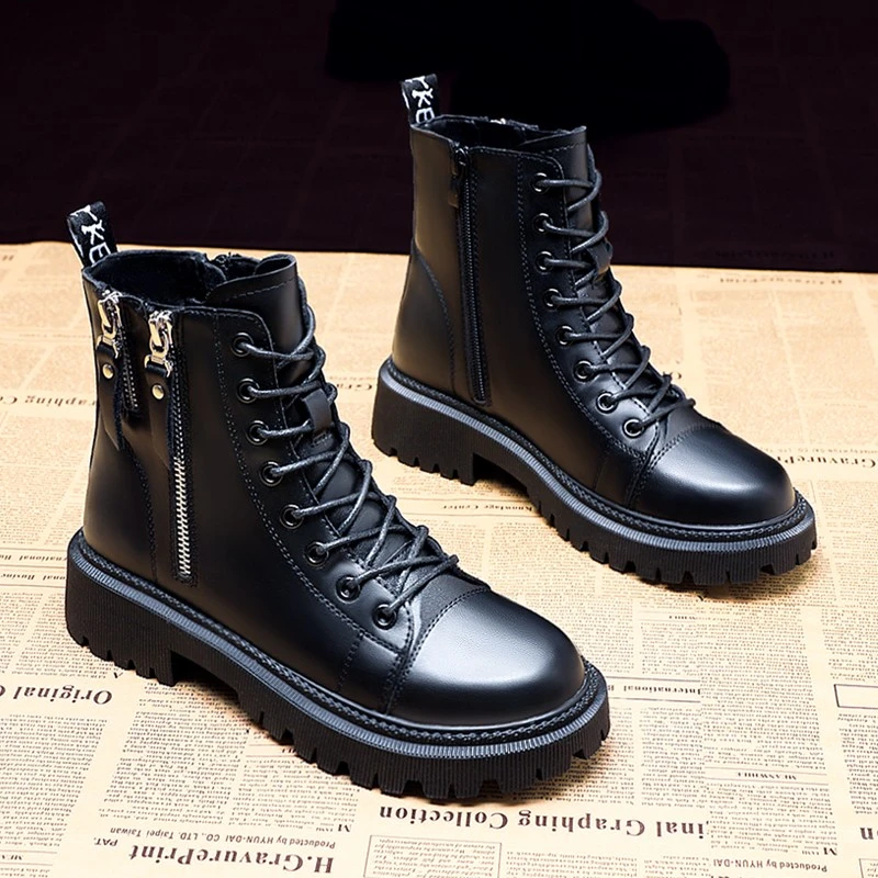 

Ladies New Fashion Winter Martin Boots Double Zipper Boots Single Boots Thick Bottom British Style Fashion Women's Short Boots