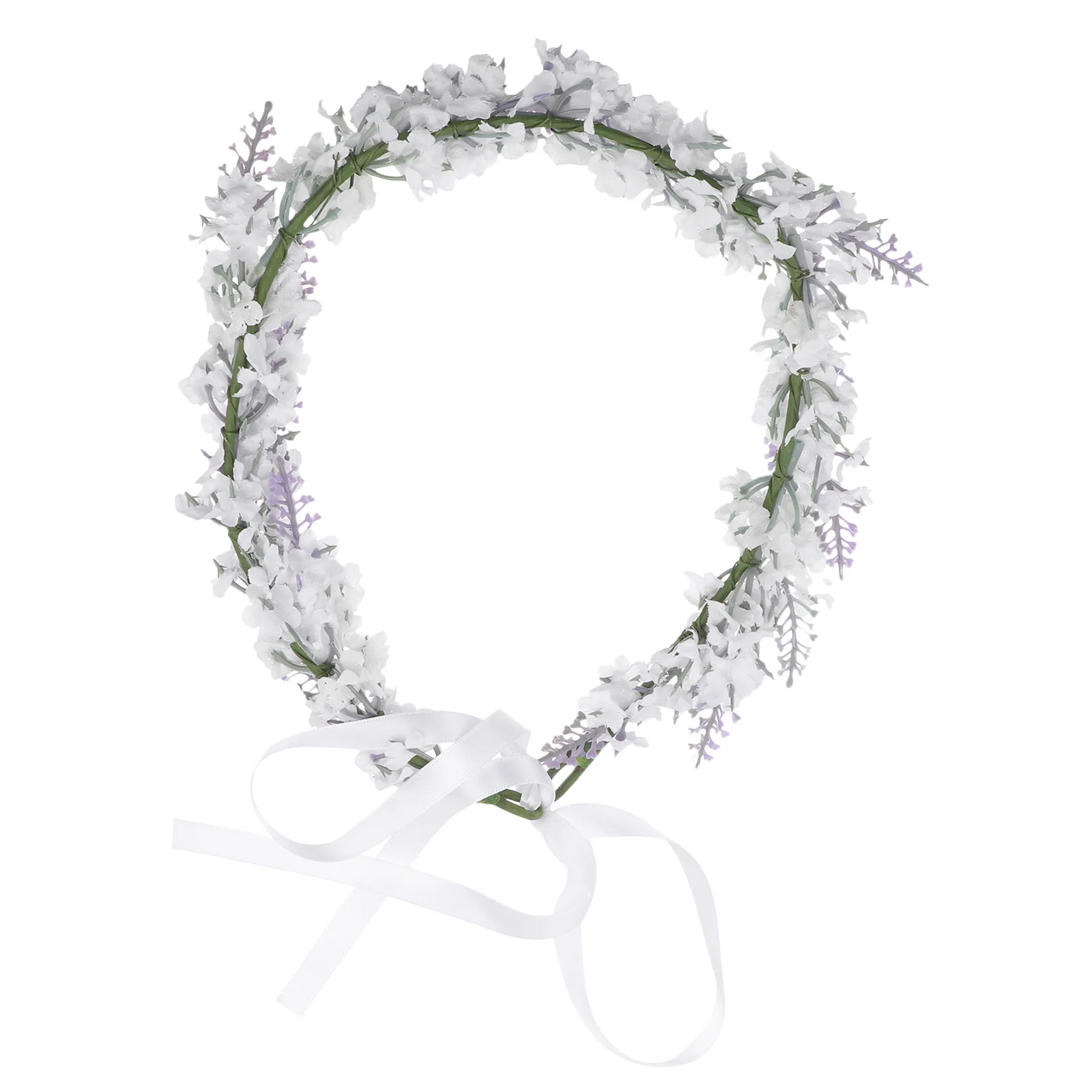 

Flower Headband Simulation Lavender Flower Garland Clothes Accessory for Beach Vacation(White)