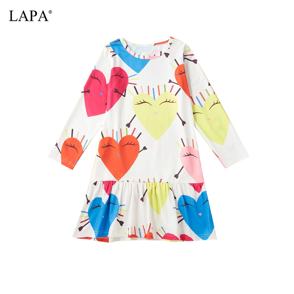 

Платье-миди с длинным рукавом, круглым вырезом и принтом в виде сердечек