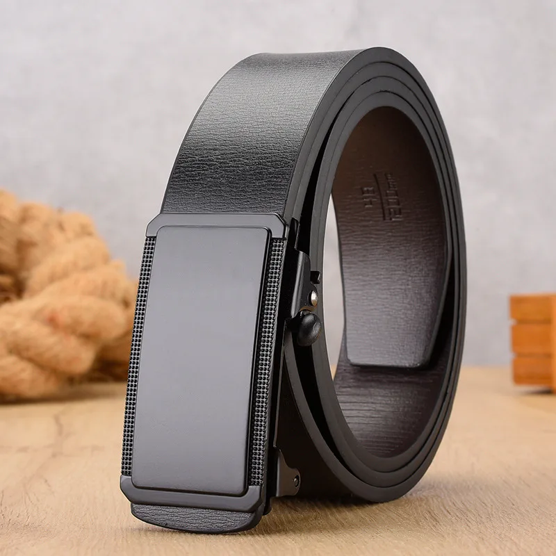 Fashion Men Belt PU Leather Metal Automatic Buckle Belts for Male High Quality Luxury Brand Waistbelts Work Business Black Strap