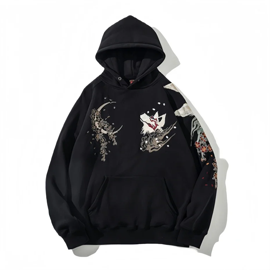 Винтажная толстовка с капюшоном для мужчин Y2K хип-хоп девятихвостая лиса