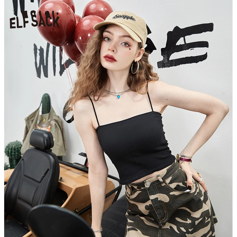 

ELFSACK, черный топ без пятки, женская одежда, лето 2022, в полоску, без рукавов, сексуальные женские повседневные топы