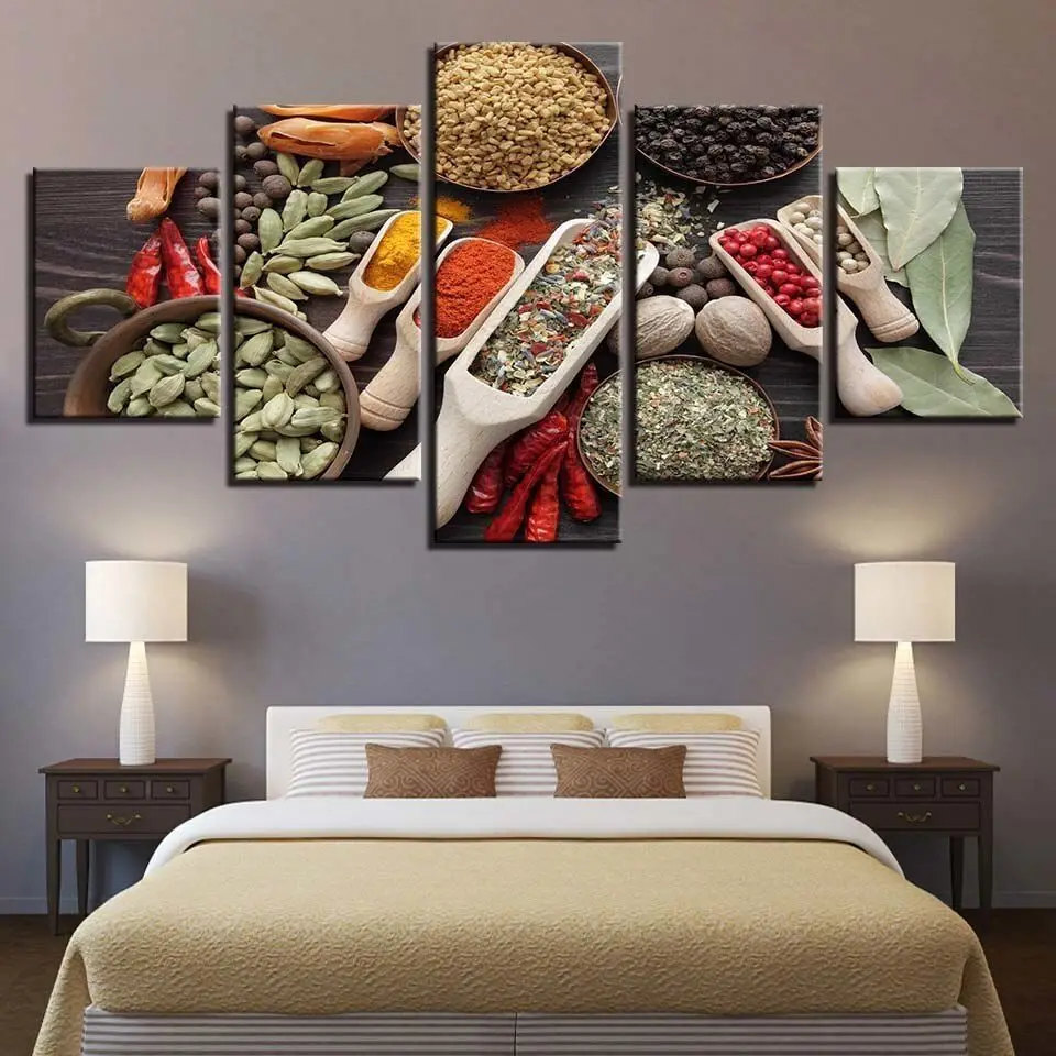 

Unframed 5Panel Kitchen Restaurant Grain Spice Food Cuadros Canvas Posters Wall Art Picture Paintings for Living Room Home Decor