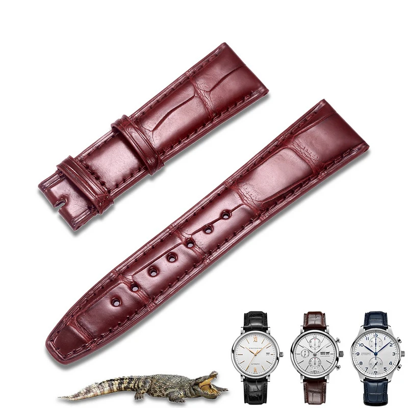Crocodile Leather Replacement Watchbands for IWC Portugues Pilot Black Alligator Grain Watch Band Bracelet Strap 20mm 21mm 22mm enlarge