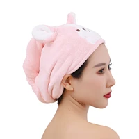women cute cartoon hair drying towel makeup anti frizz quick coral velvet soft bathroom microfiber quickly dry hair hat embroide