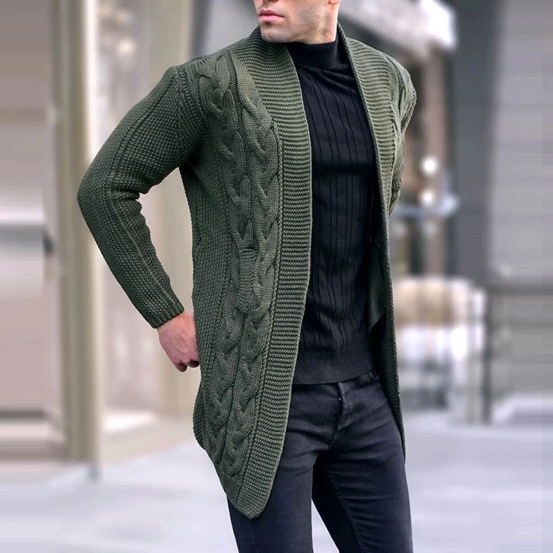 

Leisure Solid Slim Long Sleeve Knit Cardigans Men Fall Winter Casual Simple Sweatercoat For Mens Fashion Tight Knitted Jackets