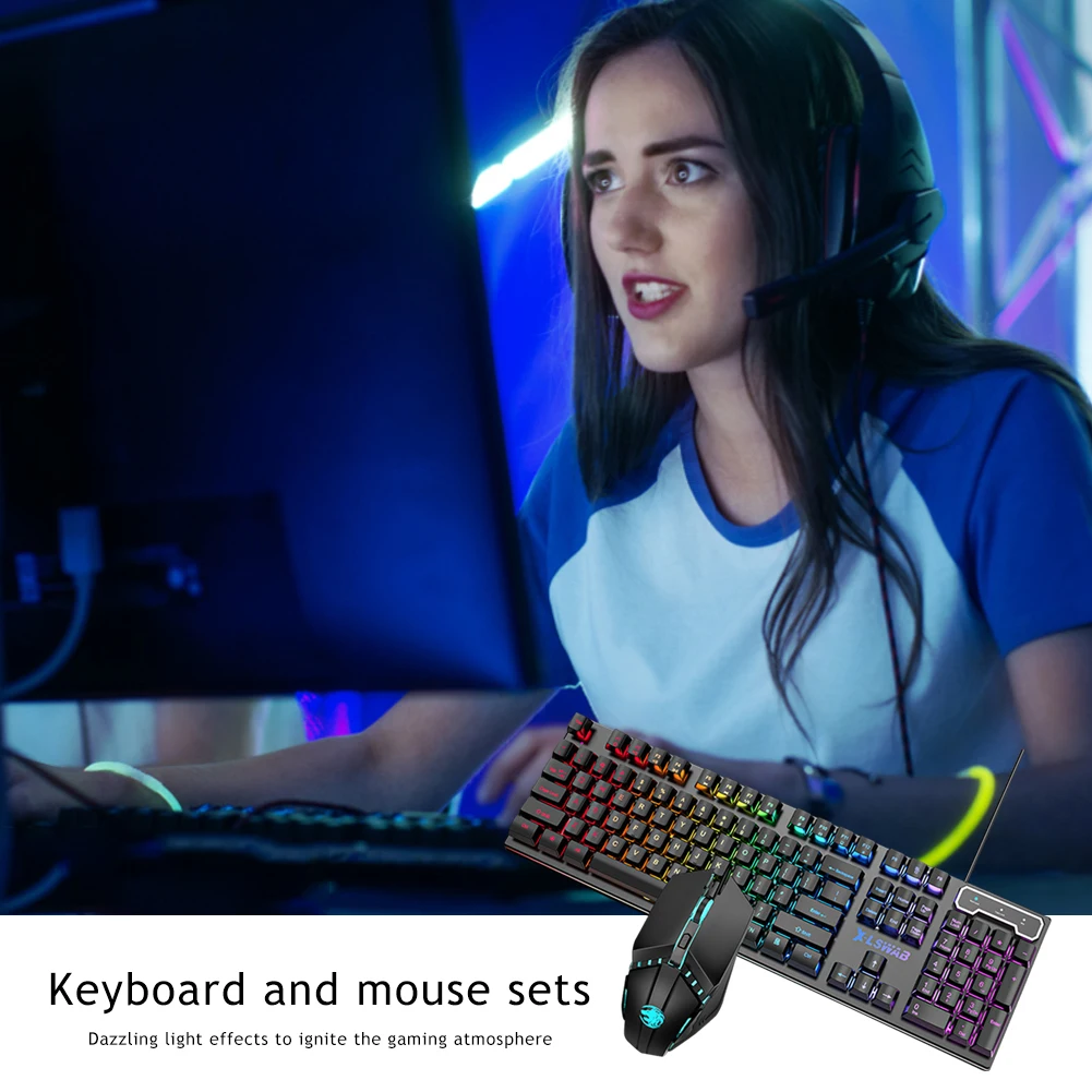 GX30S Проводная Радужная клавиатура с подсветкой мышь комбо набор RGB 104 клавиши 2 4G