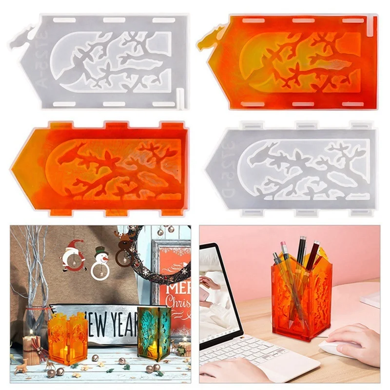 

Diy Crystal Epoxy Mold Candle Holder Mold Desktop Storage Decoration Lantern Pattern Pen Holder Silicone Casting Mold Pen Holder