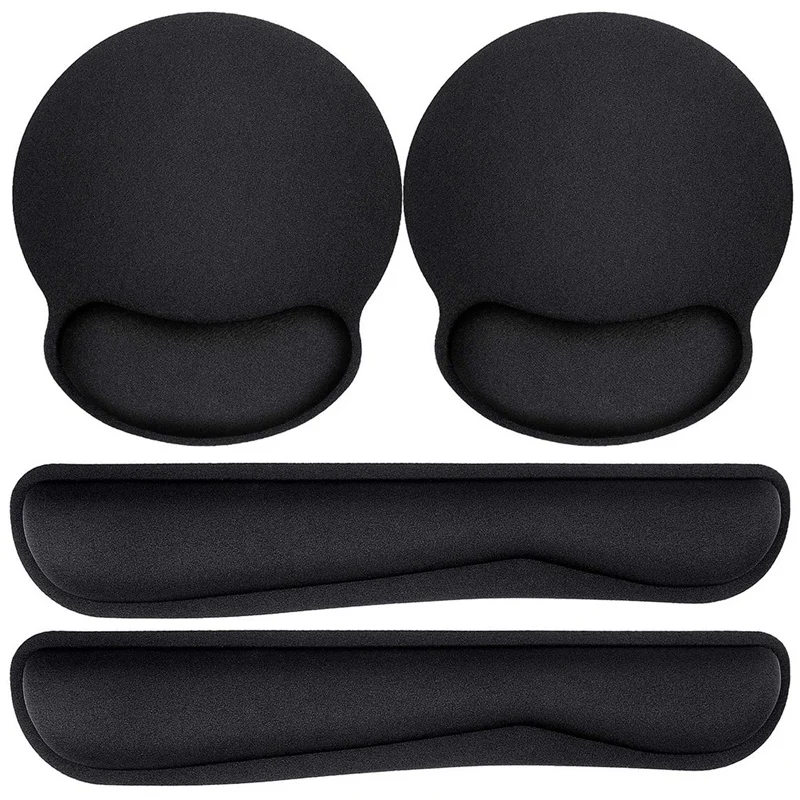 

4 Pcs Memory Foam Keyboard Wrist Pad And Mouse Pad Set With Wrist Rest Anti-Slip Wrist Rest For Hand Pain Relief,Black
