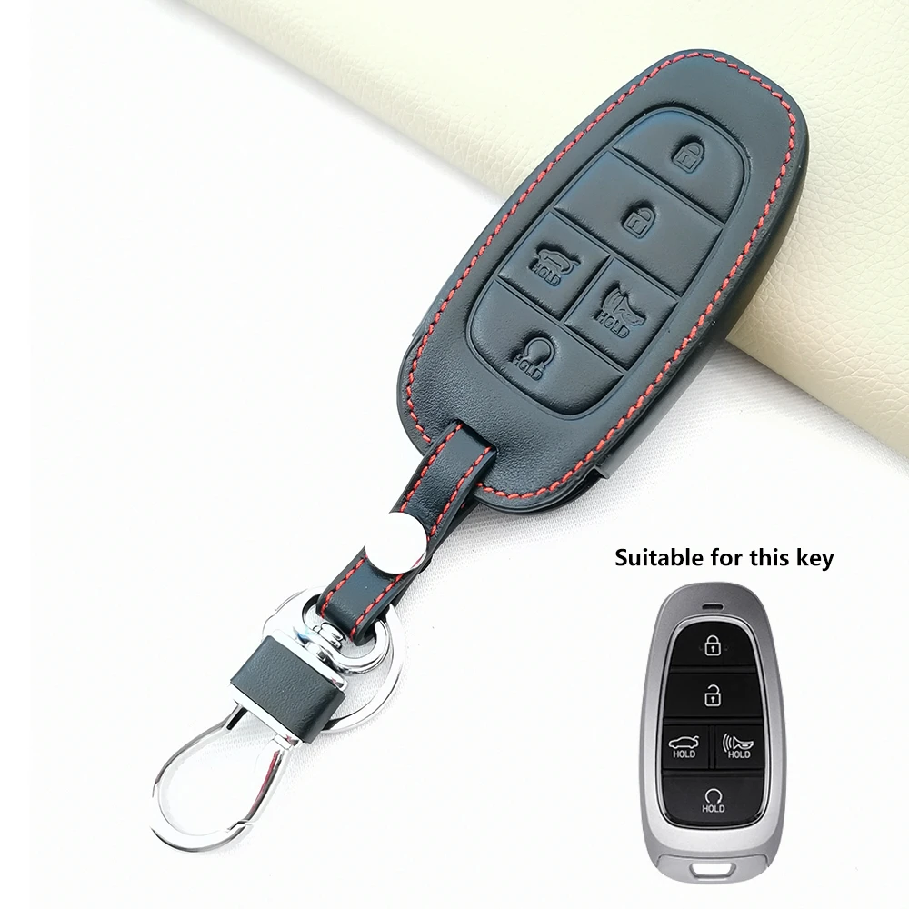 

Кожаный чехол для ключа для Hyundai Sonata Nexo DN8 Santa Fe TM Tucson NX4 Staria Loniq 2020-2021 3 4 5 6 7 8 кнопок 100%