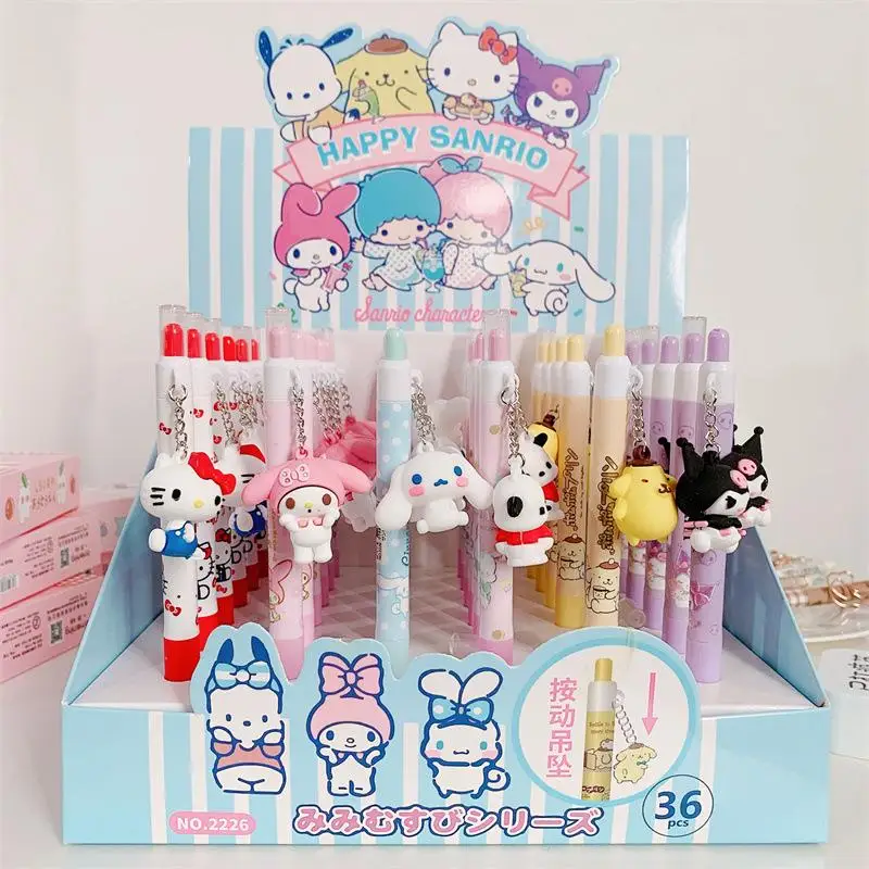 

36Pcs Sanrios Kawaii Doll Anime Hellokitty Mymelody Cinnamoroll Cute Cartoon Creative Doll Doll Pendant Pen 0.5Mm Black Gel Pen