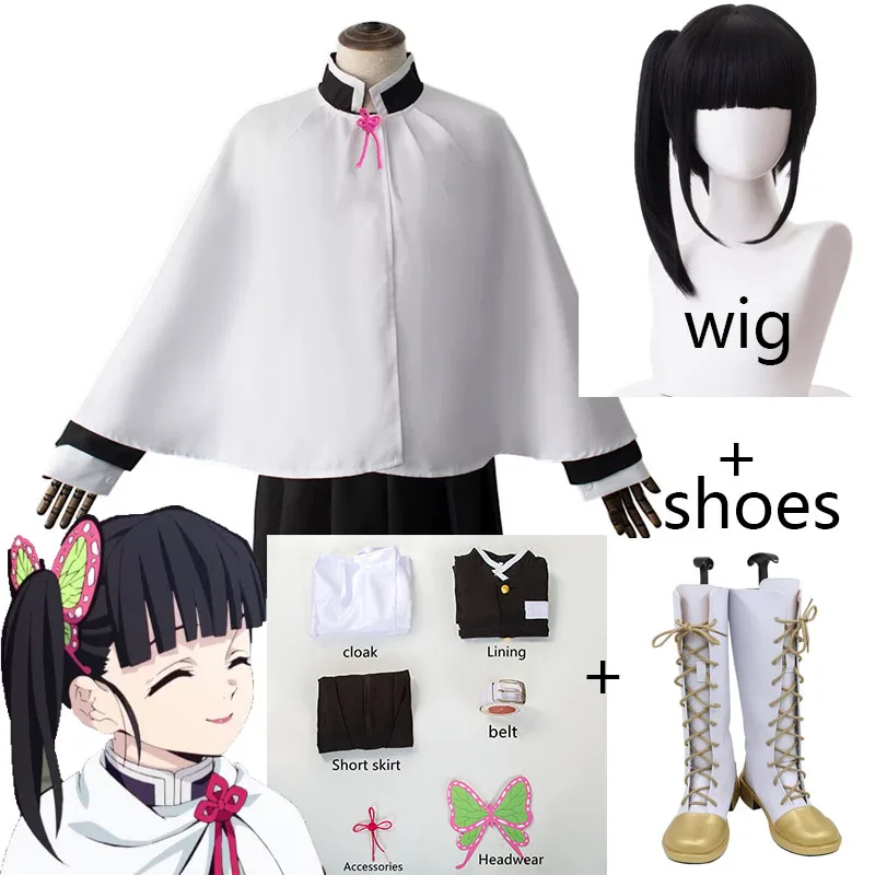 

Anime Adult and Kids Demon Slayer Cosplay Costume Kimetsu No Yaiba Kanao Tsuyuri Kanawo Kimono Wig Shoes Outfit Women Halloween