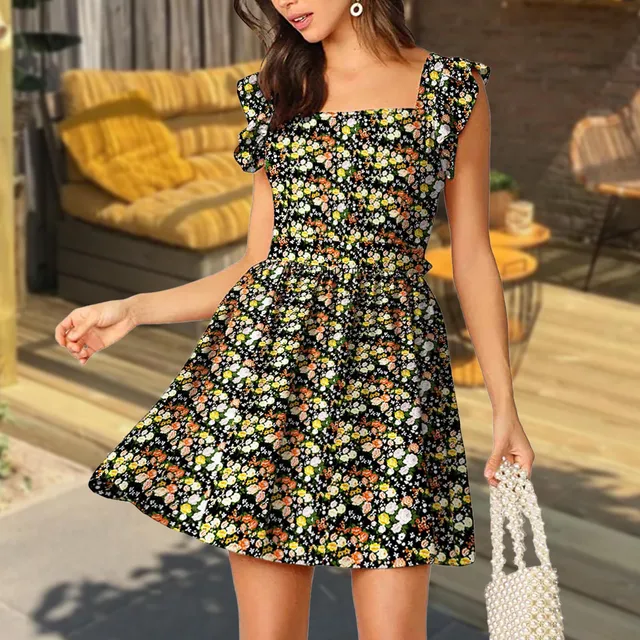 Women Tie Back Ruffle Dress Strap Cute 