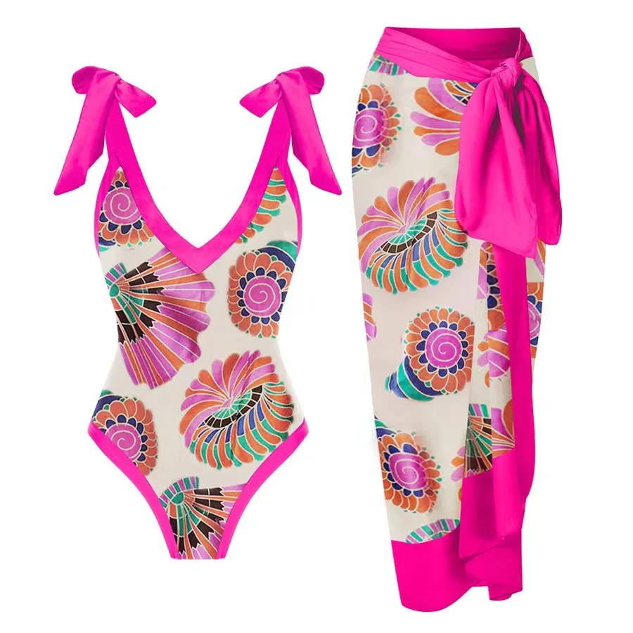 

2023 New Sexy One Piece Swimsuit Women's Clothing European and American Bikini Lace-up Swimsuit Outfit Long Dress Chiffon Bikini