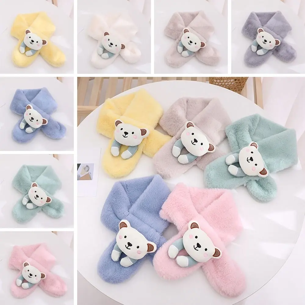 

Непромокаемый милый детский теплый плюшевый шарф из искусственного кроличьего меха шарф с милым мультяшным медведем Детский Теплый шарф о...