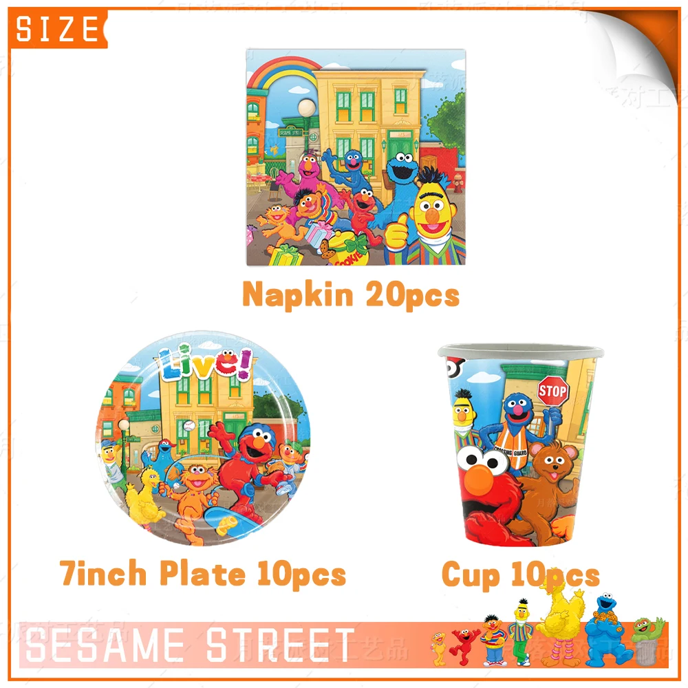 Фото Мультяшный фон для дня рождения в стиле S-SEsames&Street, украшения для вечеринки, тарелки, стаканы, воздушные шары, фон для фотосессии, принадлежности для детского праздника, подарки для детей №5