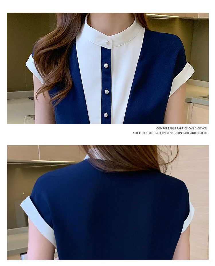 Женская шифоновая блузка с коротким рукавом и воротником-стойкой - купить по