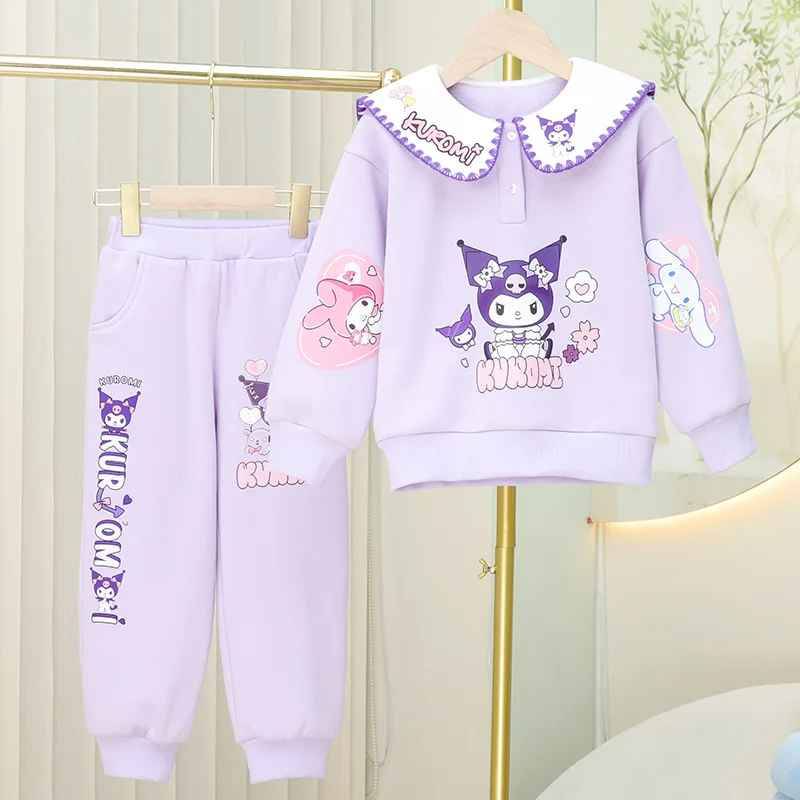 

Kawaii Sanrio Children's Sweatshirt Suit Kuromi Accessories Cute Cartoon Anime Padded Thickened Outer Wear Toys for Girls Gift