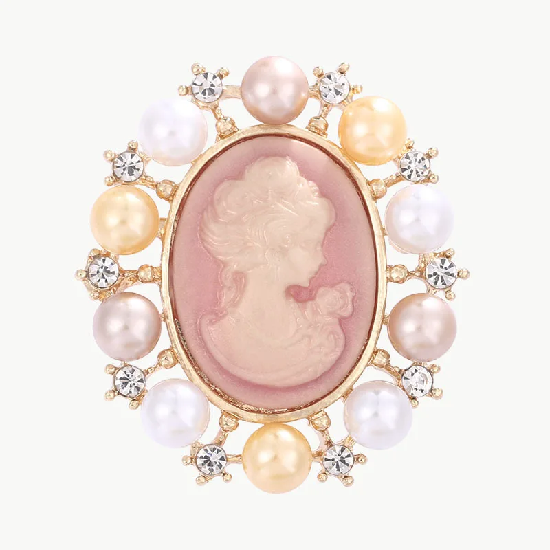 

Victorian Lady Cameo Brooch Pin for Women Girl Faux Pearl Necklace Dual Use Lapel Pin for Wedding Decoration Anniversary Gift