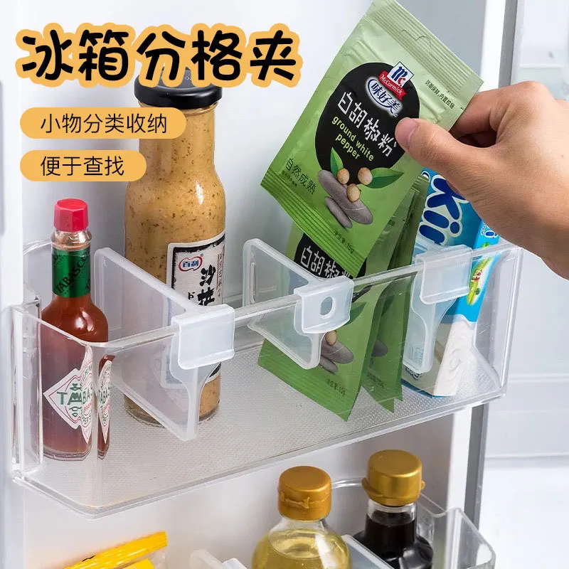 

4 Kitchen Refrigerator Storage Partition Board Shelf Divider Sorting Partition Snap-on Bottle Rack Kitchen Accessories Organizer