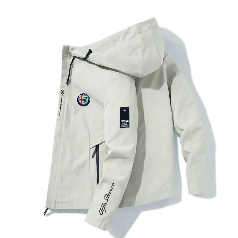 Alfa romeo logo outdoor men's jacket camping hiking jacket new breathable men's hooded trench coat adventure suit golf jacket