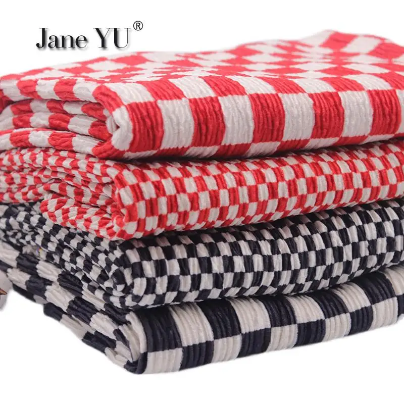 Винтажная красная Шахматная плиссированная бархатная шениль ткань для одежды Diy