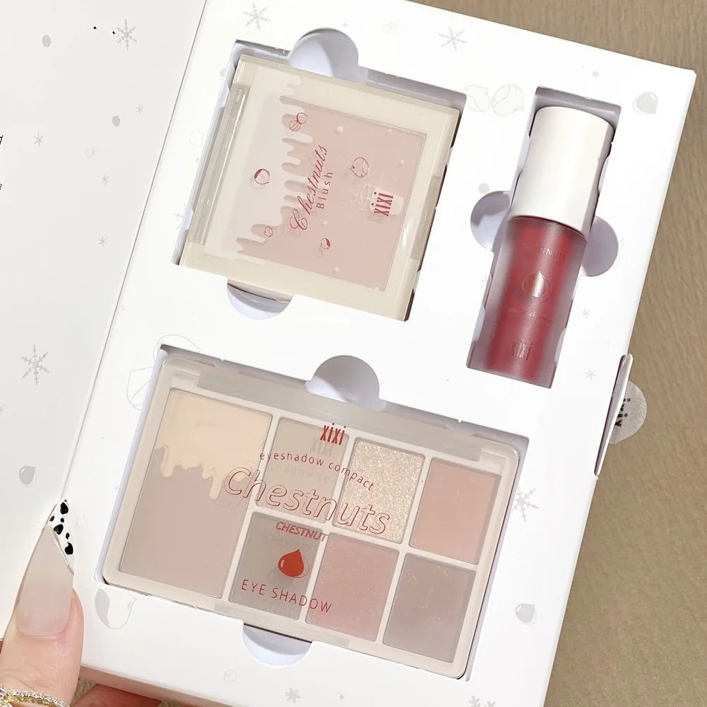 

Xixi Makeup Gift Box Daily Nude Makeup Lip Glaze Eye Shadow Blush 3-piece Set Girlfriends Valentine's Day Gift Box Face Makeup