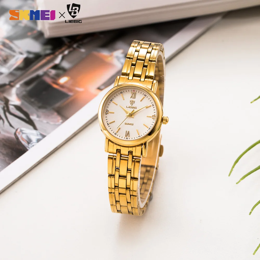 LIEBIG Lover Watches Luxury Business Stainless Steel Gold Quartz Watch Men Classic Waterproof Watch For Women Couple Wristwatch