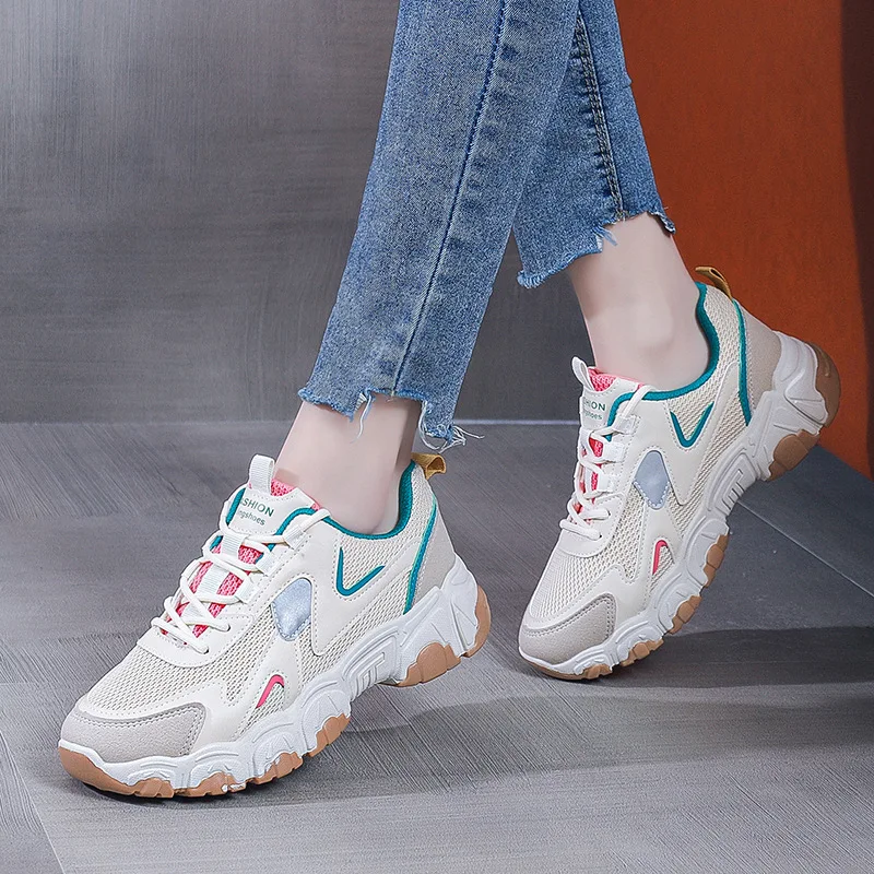 Air Mesh Running Sneakers Women Vulcanize Shoes New Female Increase Casual Ladies Shoes Tenis Feminino Walking Sneaker Female