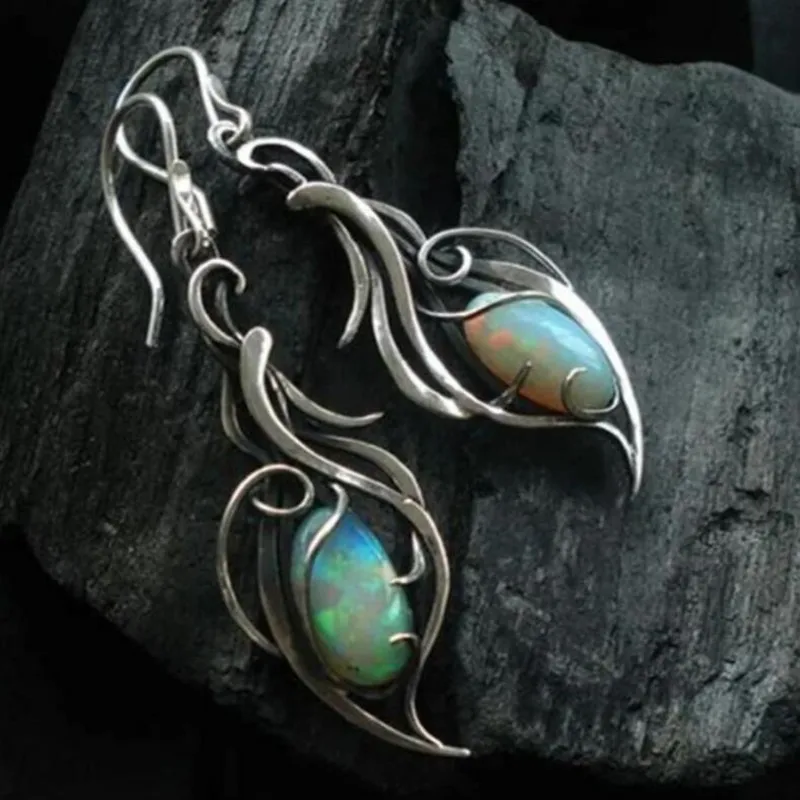 Модные геометрические Серебристые серьги ORZTOON в стиле ретро с лунным камнем