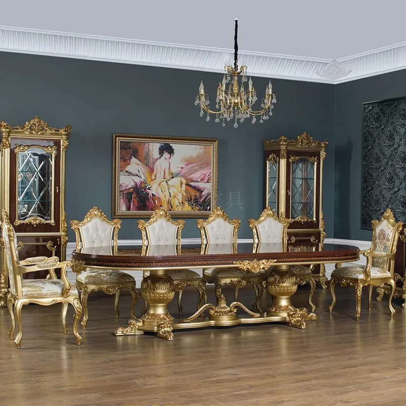 

Роскошный европейский обеденный стол и стул из массива дерева, комбинация французского дворца, виллы, столовой, мебель на заказ