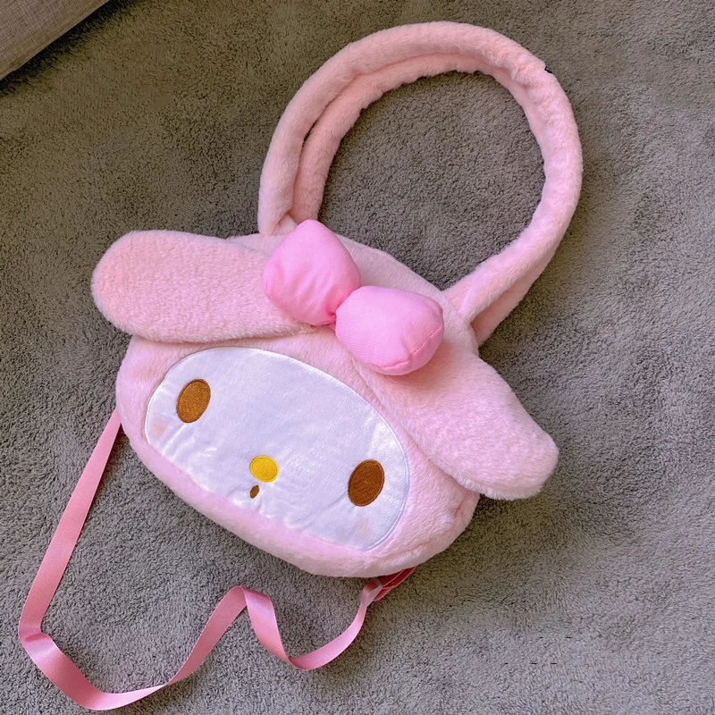 

2022 New Sanrio Kawaii My Melody Plush Toy Cute Large-capacity Pink Rabbit Shoulder Messenger Bag Cartoon Anime Handbag