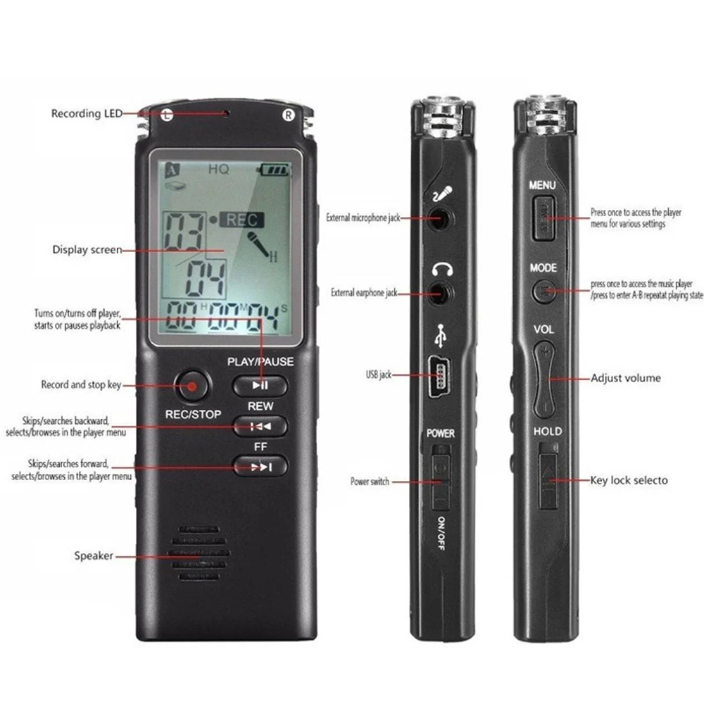 One Key Lock Screen Phone Recording Real Time Display With Mp3 Player
