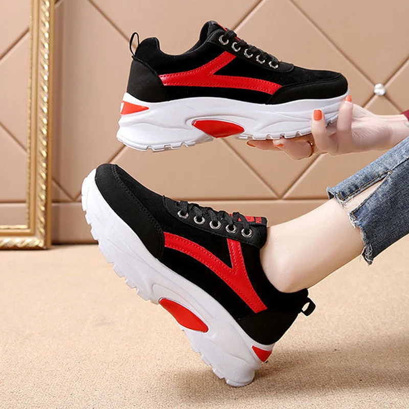 

Casual Shoes for Women 2021 PU Breathable Lace-Up Chunky Sneakers Women Platform Shoes Woman Outdoor Femmes Chaussures Zapatos