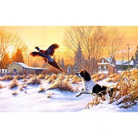 5d diamond painting sunset dogs and birds in winter full drill by number kits for adults diy diamond set arts craft a0025