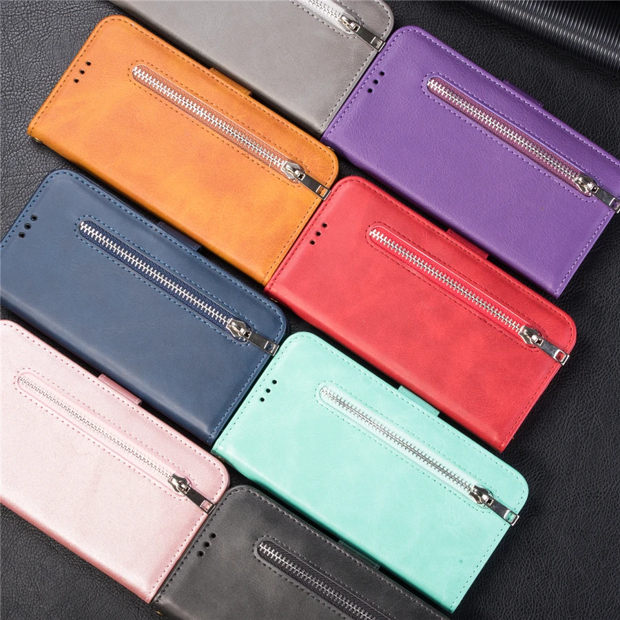 Wallet Calf Print Zipper Leather Case For Xiaomi Redmi 9 9A 9C 8 7A Note 10 Pro 9 Pro 8T 7 Poco X2 X3 Pro F3 M5s A3 10T 12T Pro