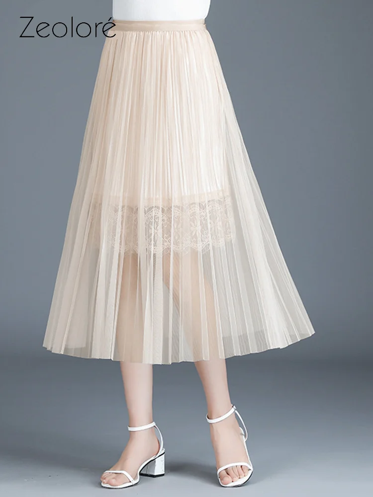 

Zeolore Spring Summer Women High-waisted Mesh Skirts Women Office Lady Double-layer Tulle Skirt QT1699
