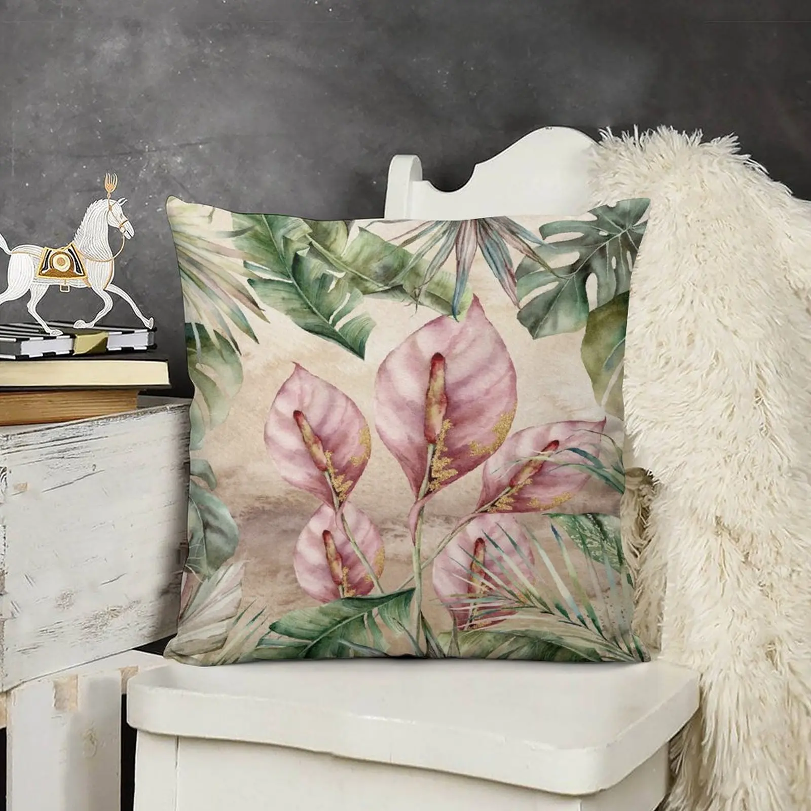 Тропический Фламинго цветок печать узор с Philodendron и величество пальмы листья