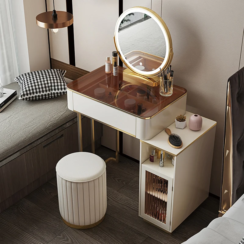 

Small Family Model Bedroom Mini Contemporary And Contracted Light Luxury Glass Dresser Economical Vanity Coiffeuse Furniture