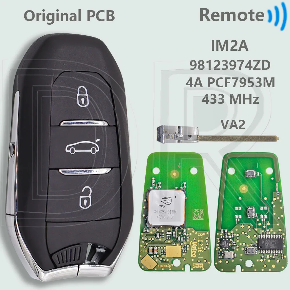 

DR IM2A Оригинальная печатная плата ID4A PCF7953M 433 МГц Бесконтактный автомобильный дистанционный ключ 98123974 ZD для Peugeot 2008 308 508 5008 Citroen C3 C4 C5