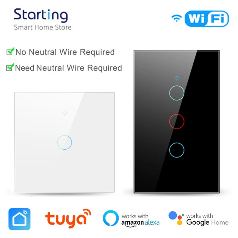 

Tuya WiFi Smart Light Switch Glass Panel Touch Smart Home Switch Smart Life APP Voice Control Works With Alexa Google Home
