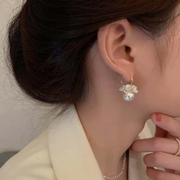 new baroque shell flower pearl earrings ladies french sweet fashion design retro wild set diamond gold hoop earrings jewelry