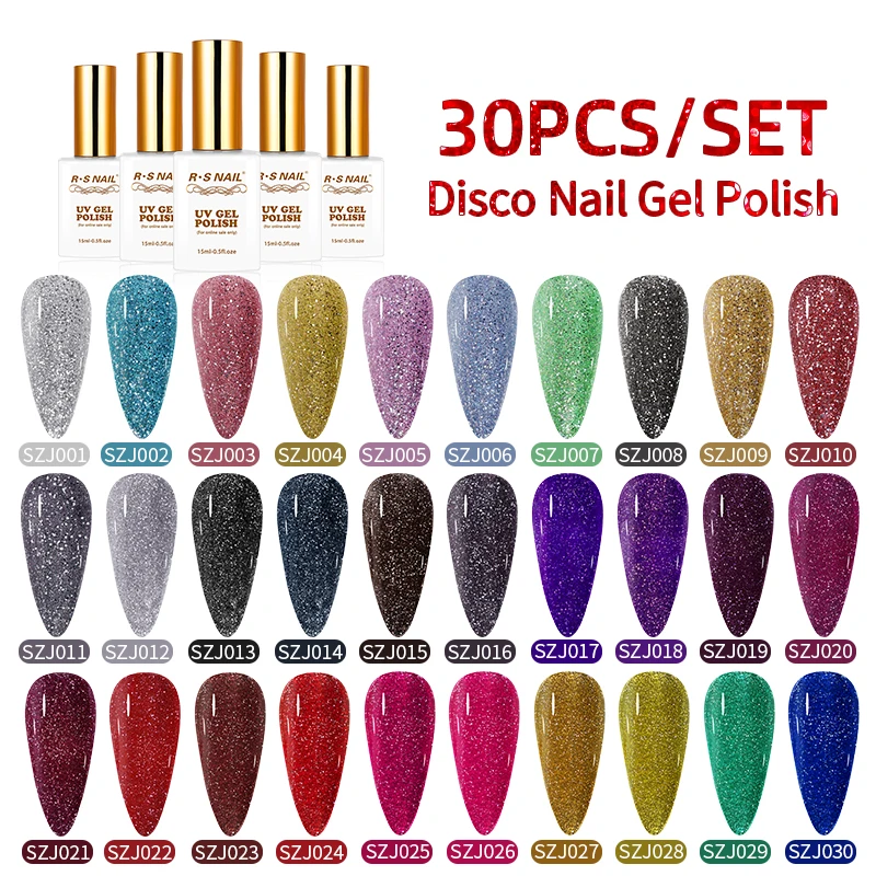 RS NAIL Disco Gel Nail Polish 30 Colors Set Reflective Glitter Gel Polish Sparkling Sequins Varnish Soak Off UV LED Nail Art Gel enlarge