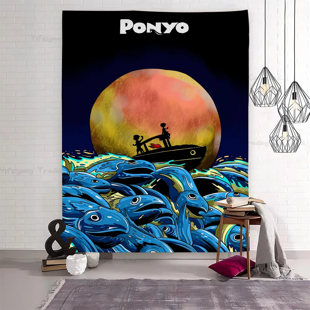 P-Ponyo On Cliff By The Sea Аниме Гобелен Подвесной Таро Хиппи Настенные Коврики Общежитие