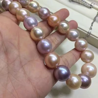 huge charming 1812 13mm natura south sea genuine purple lavender round pearl necklace woman free shipping choker pearl necklace