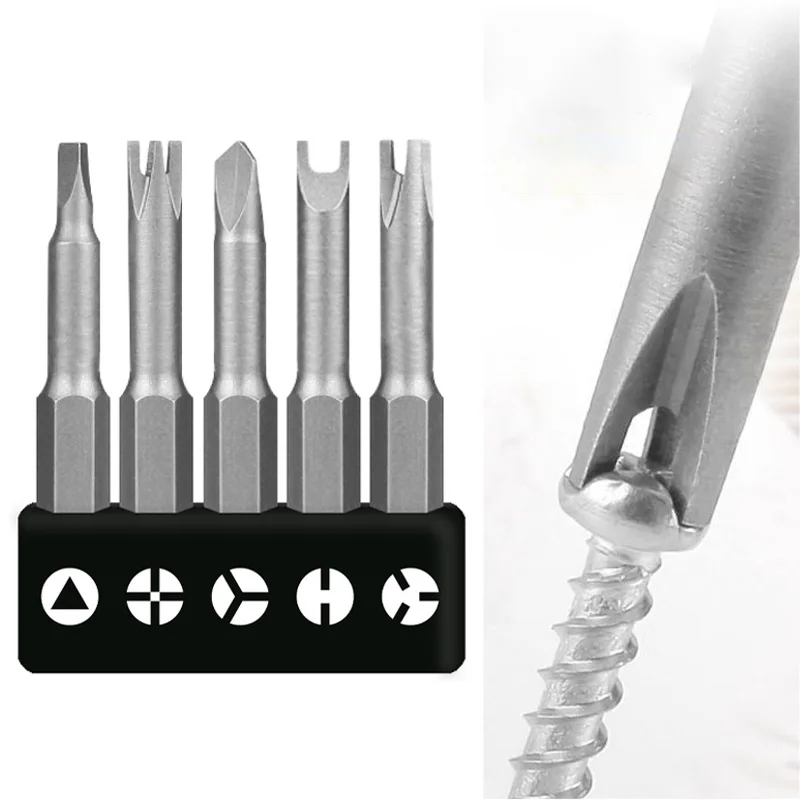 

5PCS Special-shaped Screwdriver Bits Set 1/4'' Hex Shank Triangle U-shaped Y-shaped Three Points for Drill Wrench Repair Tool