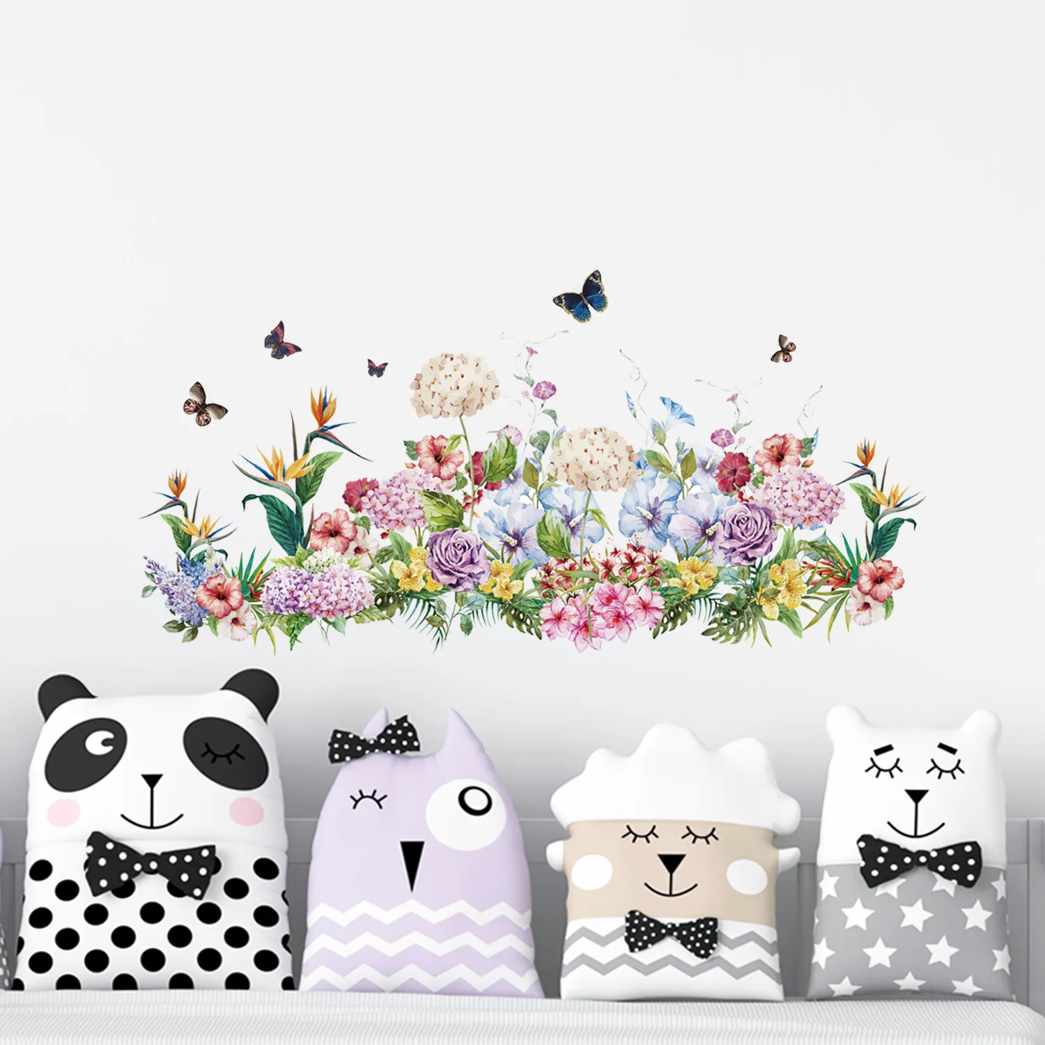 

Tropical Flowers Butterfly Wall Sticker Home Decoration For Bedroom Living Room Background Mural Art Decals Poster Stickers